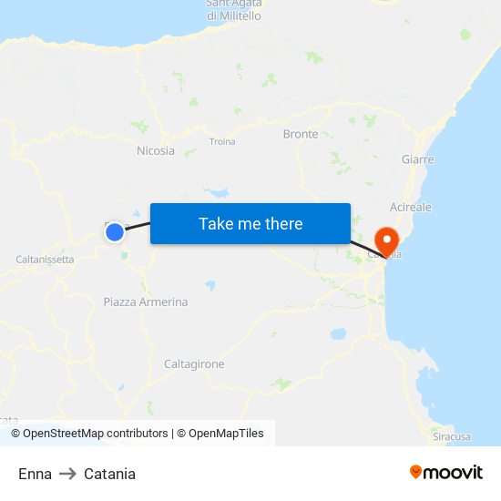 Enna to Catania map