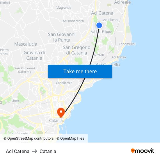 Aci Catena to Catania map