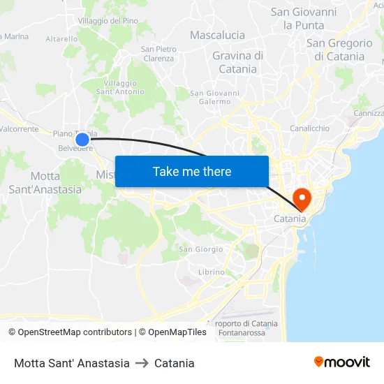 Motta Sant' Anastasia to Catania map