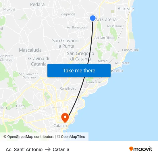 Aci Sant' Antonio to Catania map