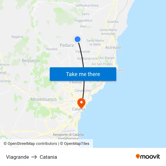 Viagrande to Catania map