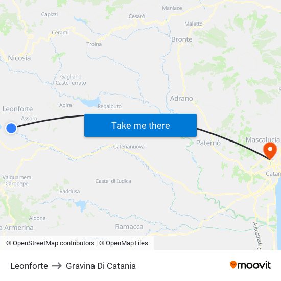 Leonforte to Gravina Di Catania map
