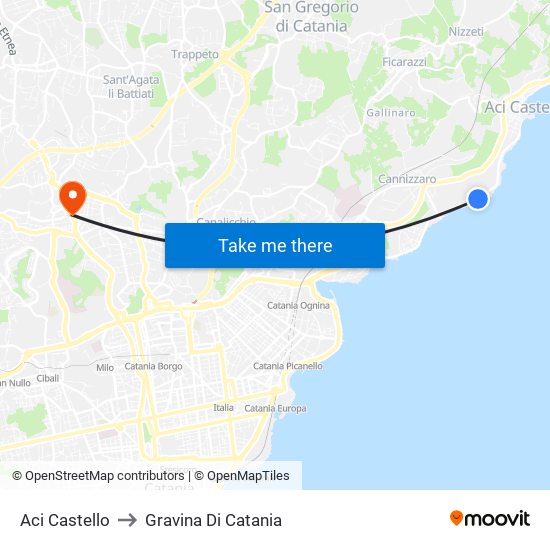 Aci Castello to Gravina Di Catania map