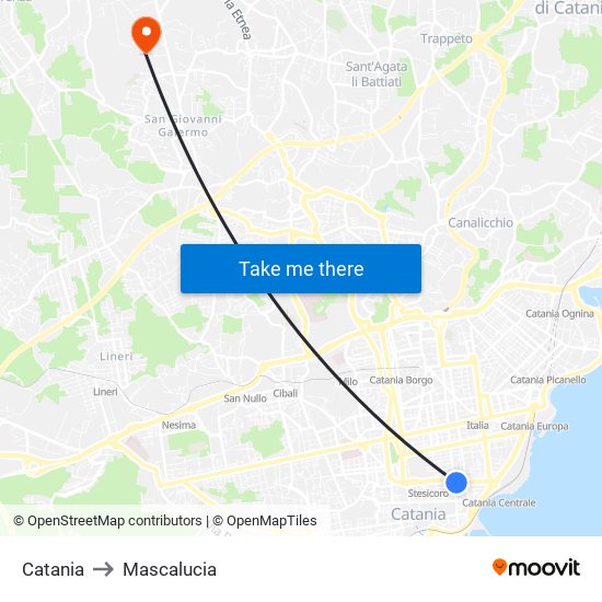 Catania to Mascalucia map