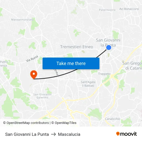 San Giovanni La Punta to Mascalucia map