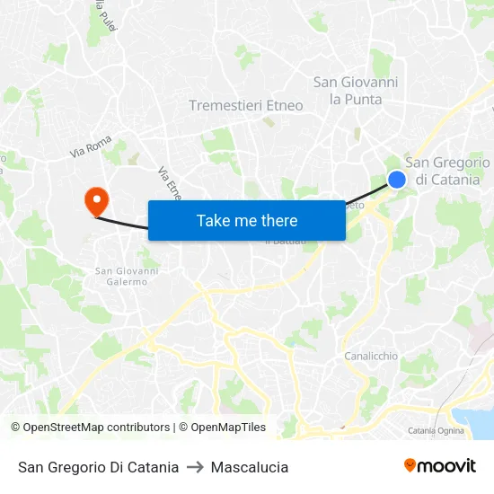 San Gregorio Di Catania to Mascalucia map
