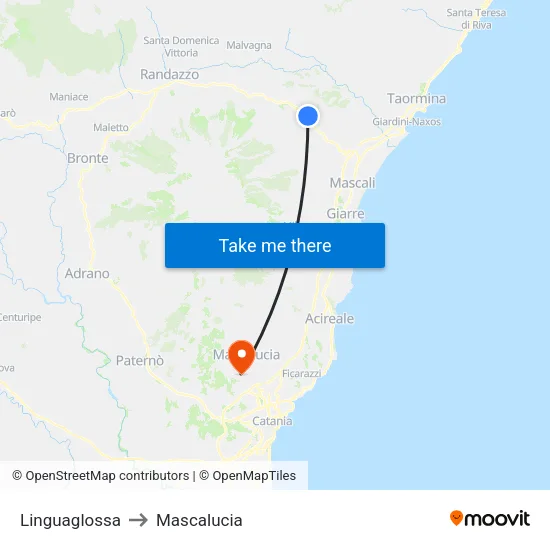 Linguaglossa to Mascalucia map