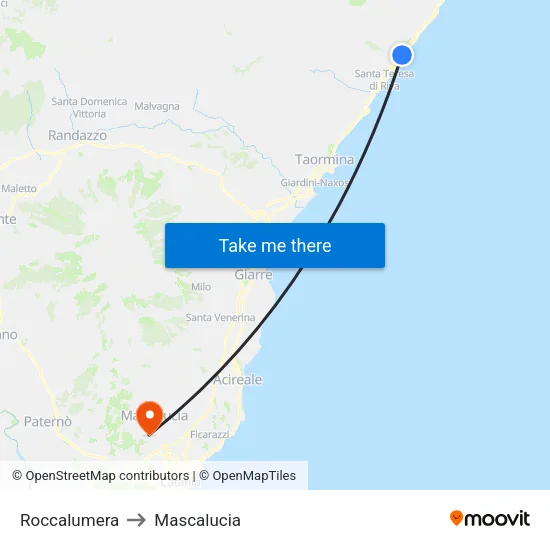 Roccalumera to Mascalucia map