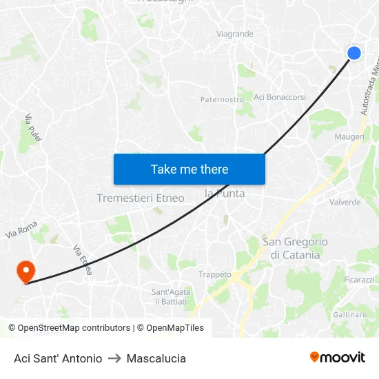 Aci Sant' Antonio to Mascalucia map