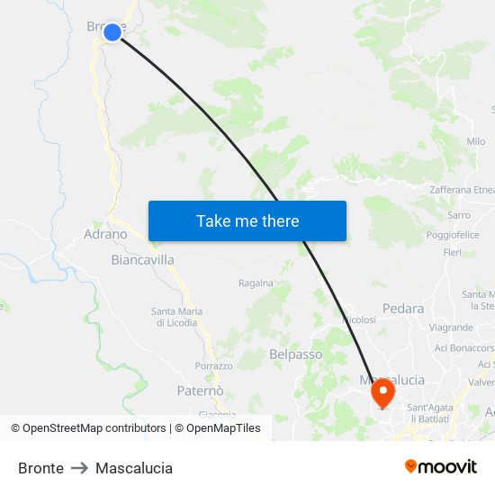 Bronte to Mascalucia map