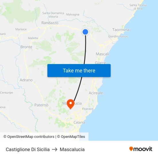 Castiglione Di Sicilia to Mascalucia map