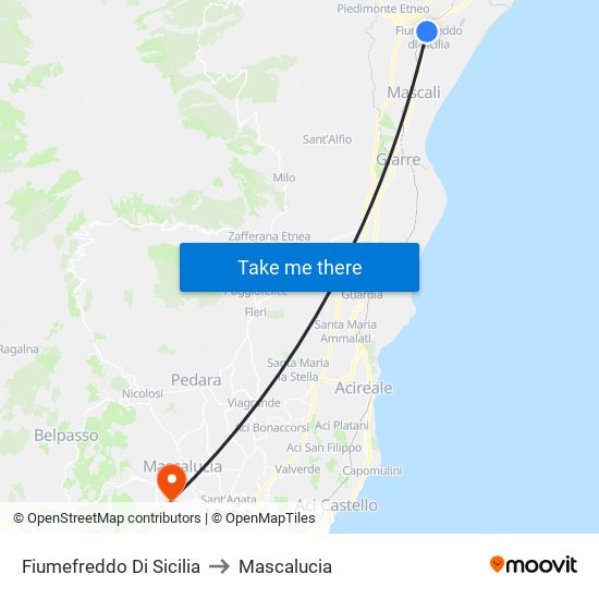 Fiumefreddo Di Sicilia to Mascalucia map