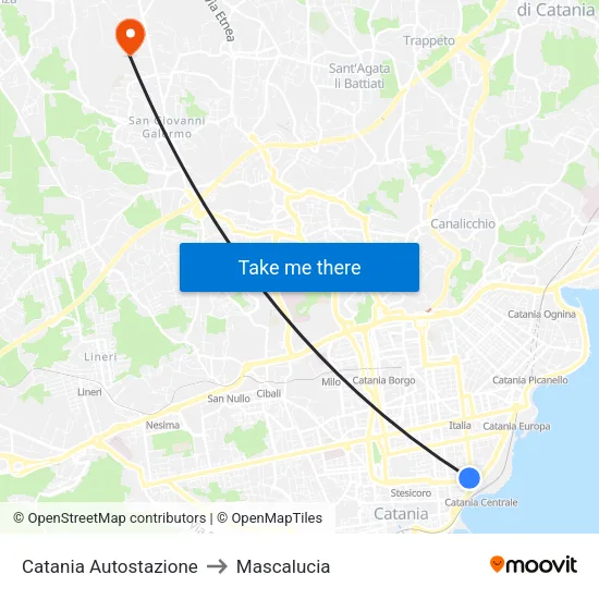 Catania Autostazione to Mascalucia map