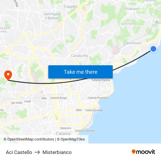 Aci Castello to Misterbianco map