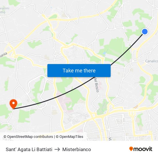 Sant' Agata Li Battiati to Misterbianco map