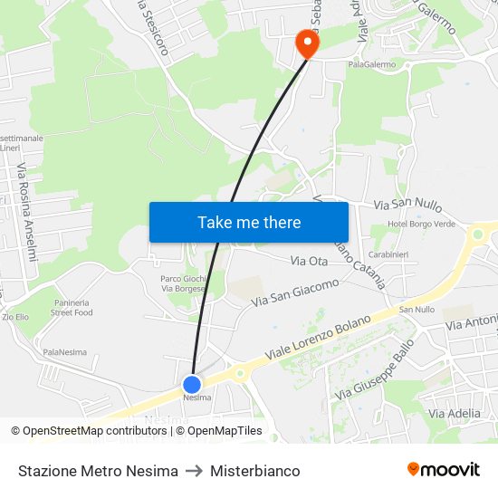 Stazione Metro Nesima to Misterbianco map