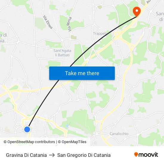 Gravina Di Catania to San Gregorio Di Catania map