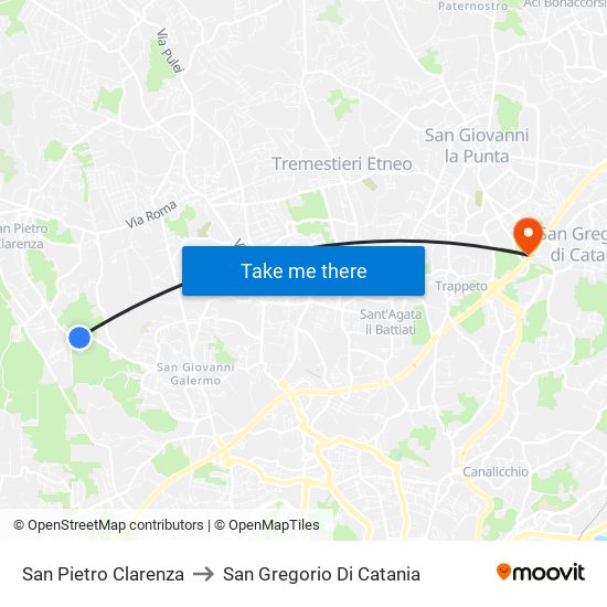 San Pietro Clarenza to San Gregorio Di Catania map