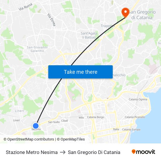 Stazione Metro Nesima to San Gregorio Di Catania map