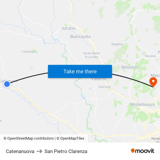 Catenanuova to San Pietro Clarenza map