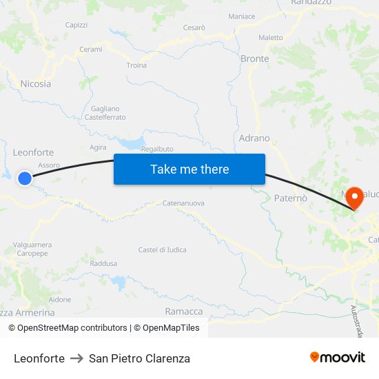 Leonforte to San Pietro Clarenza map