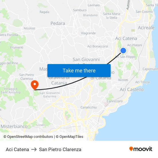 Aci Catena to San Pietro Clarenza map