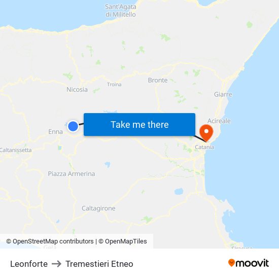 Leonforte to Tremestieri Etneo map