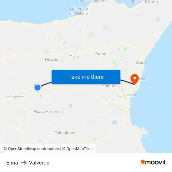 Enna to Valverde map