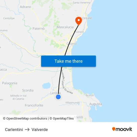 Carlentini to Valverde map