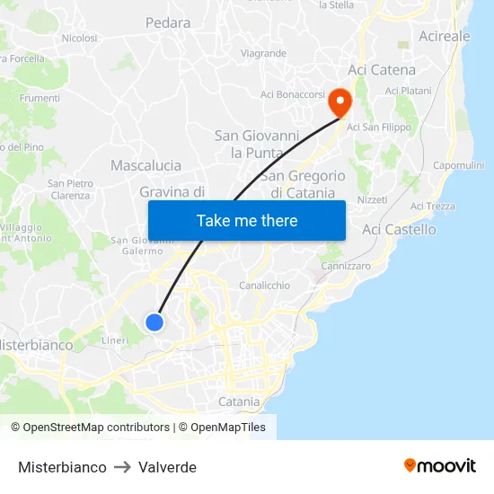 Misterbianco to Valverde map