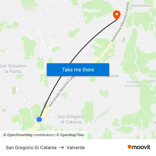San Gregorio di Catania to Valverde map