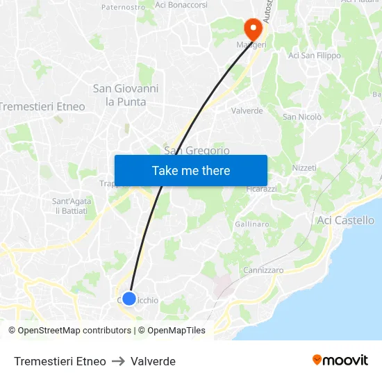 Tremestieri Etneo to Valverde map