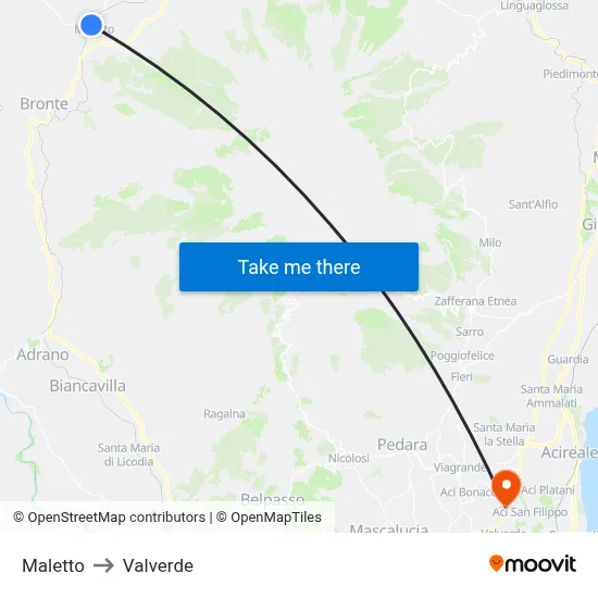 Maletto to Valverde map