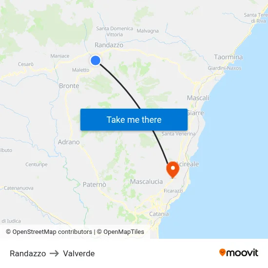 Randazzo to Valverde map