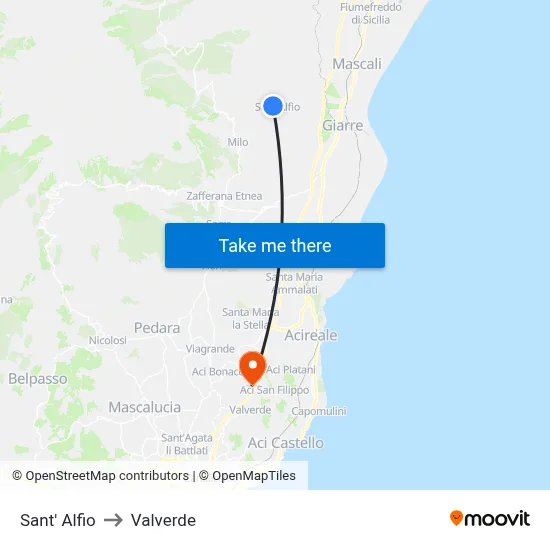 Sant' Alfio to Valverde map