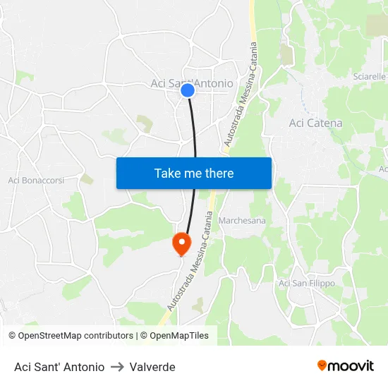 Aci Sant' Antonio to Valverde map