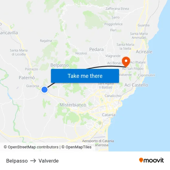 Belpasso to Valverde map