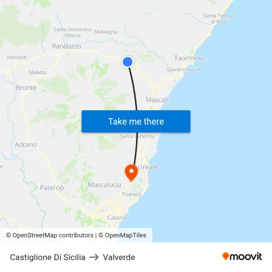 Castiglione di Sicilia to Valverde map