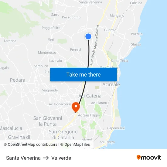 Santa Venerina to Valverde map