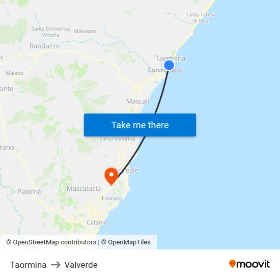 Taormina to Valverde map