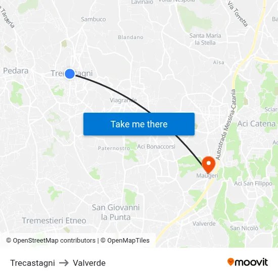 Trecastagni to Valverde map