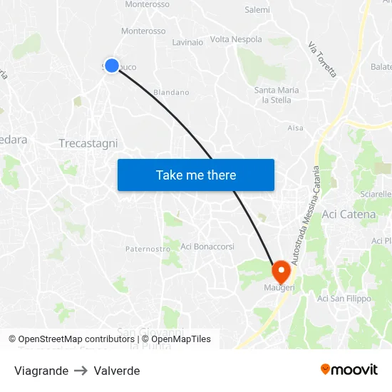 Viagrande to Valverde map