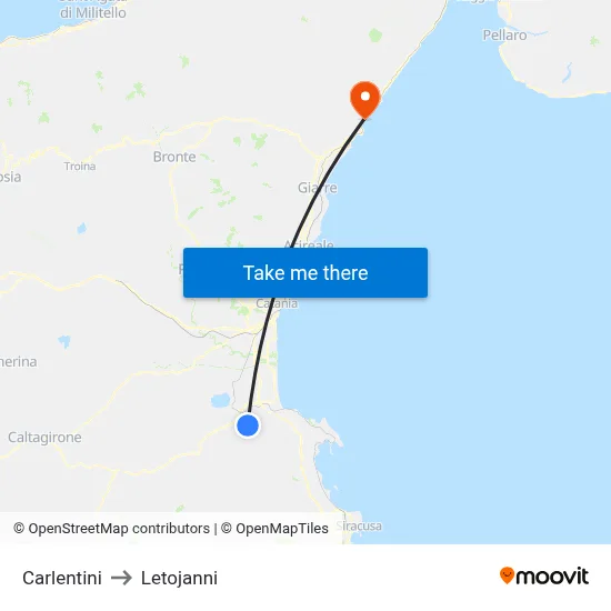 Carlentini to Letojanni map