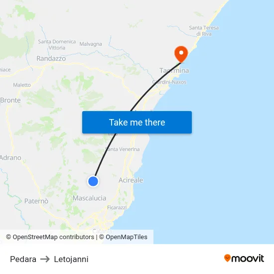 Pedara to Letojanni map