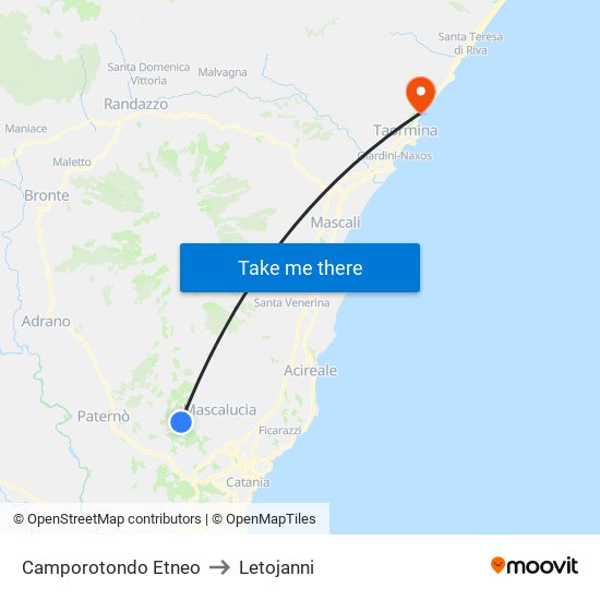 Camporotondo Etneo to Letojanni map