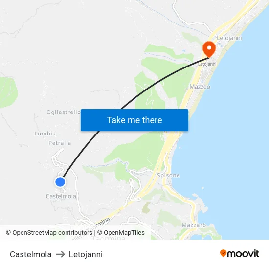 Castelmola to Letojanni map