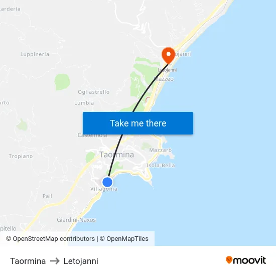 Taormina to Letojanni map
