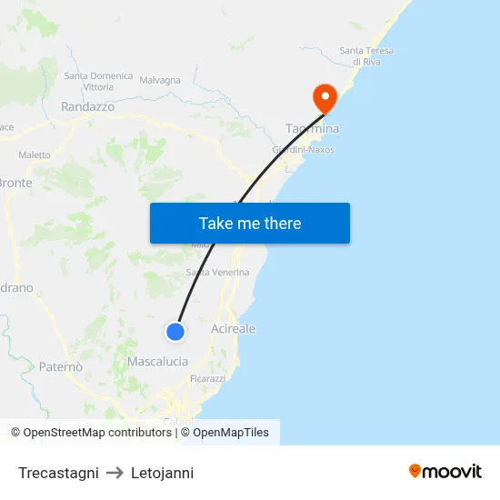 Trecastagni to Letojanni map