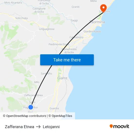 Zafferana Etnea to Letojanni map