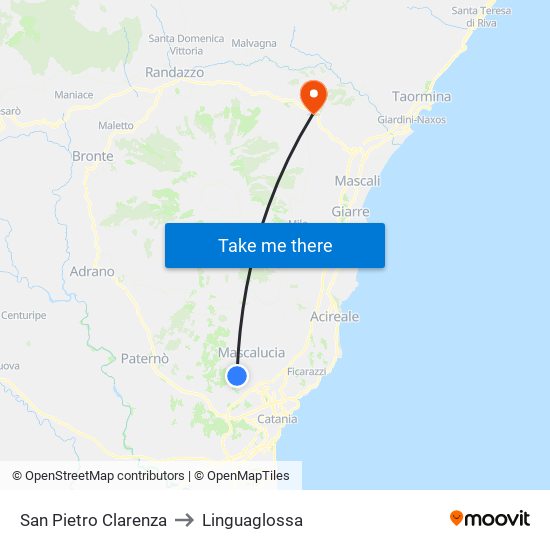 San Pietro Clarenza to Linguaglossa map
